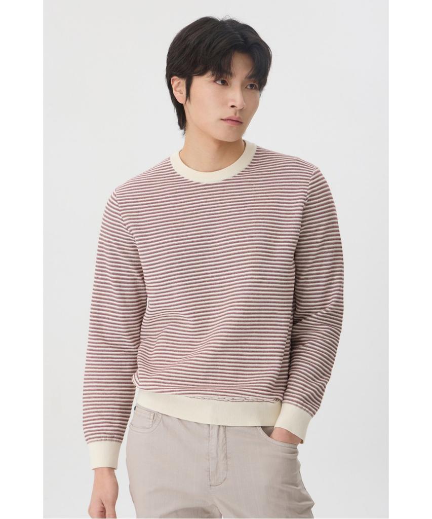 BRENTWOOD [Washable] Knitted Striped Round Neck Sweater Brwas26351Wix