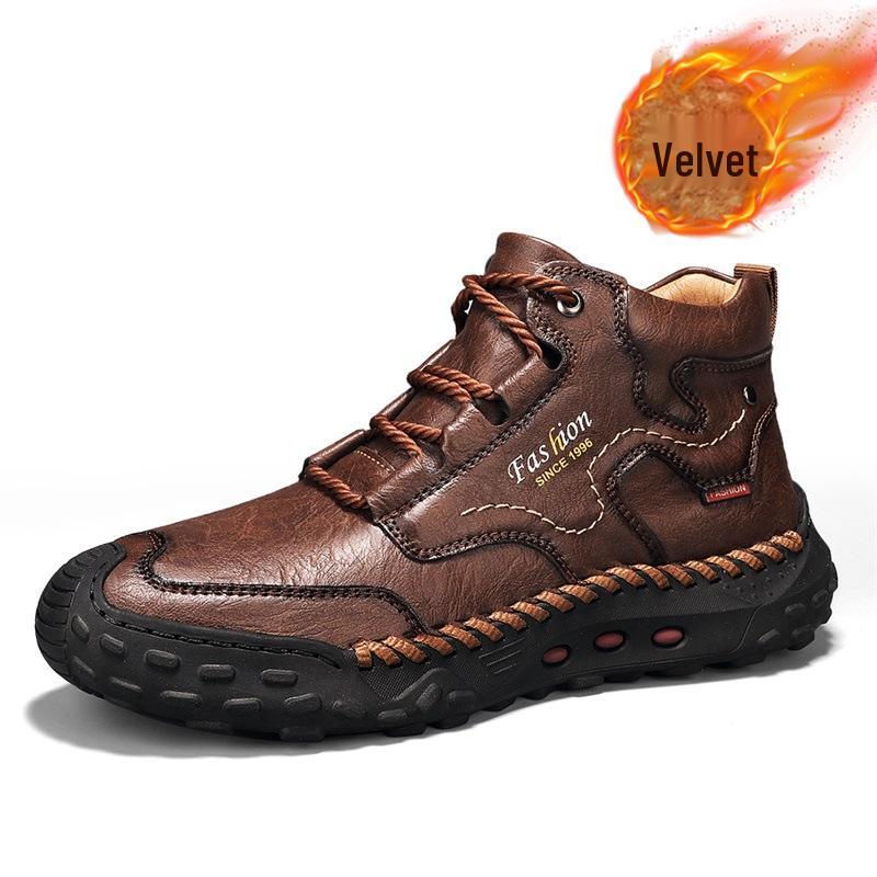 Men's Plus Size Velvet-Lined Martin Boots - Mid-Top Casual Outdoor Short Boots for Spring and Autumn