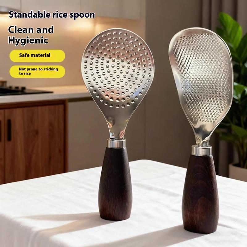 Набор из 1 штуки Нержавеющая сталь Антипригарная ложка для риса Высокотемпературная Жаростойкая Защита от ожогов Кулинарный Кухонный гаджет Прочный