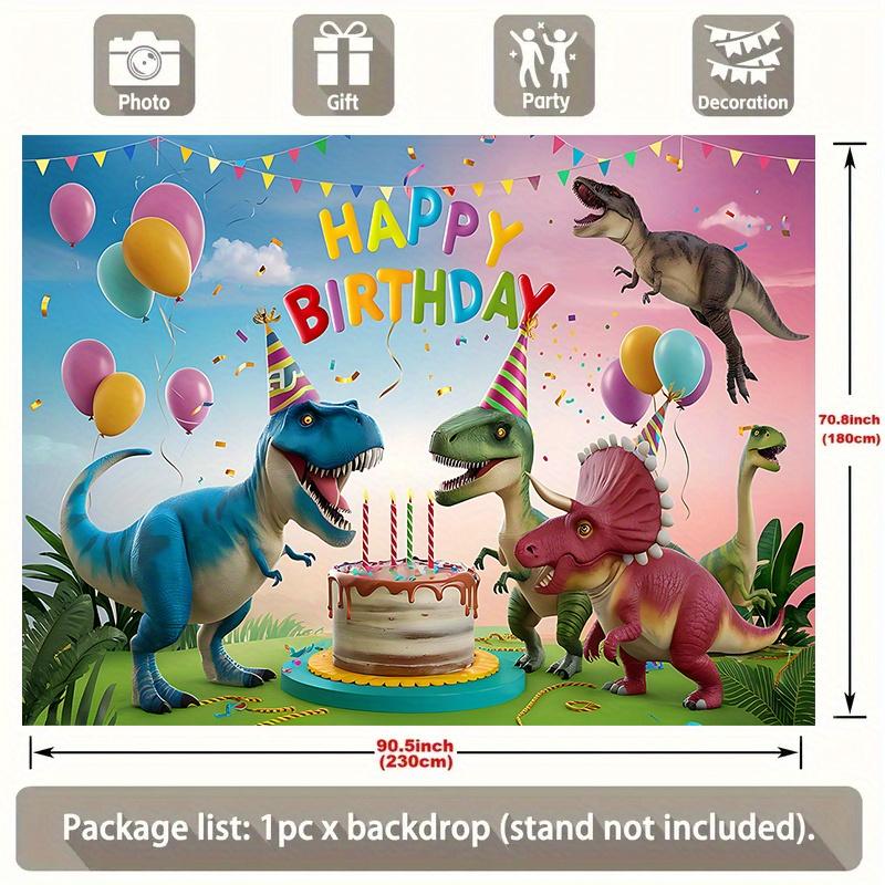 Party Backdrop Dinosaur Cartoon Text Balloons Festive Atmosphere Banne Photo Booth Decor Birthday Party Decor