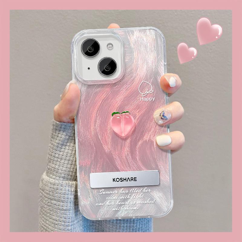 Suitable for Apple 15 Mobile Phone Case Summer Iphone14 Peach Doll Stand 13 Feather Yarn 12/11 Advanced XS/XR