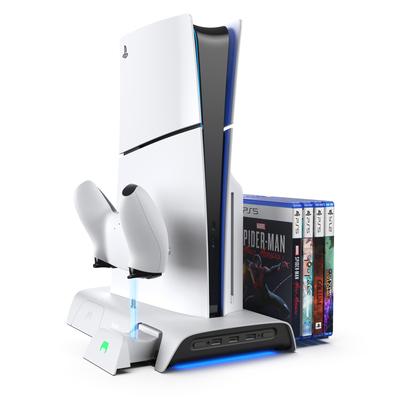 KIWI design D3 Охлаждающая подставка для PS5 SLIM Вертикальная зарядная станция Подставка для зарядки контроллера с RGB Зарядка 2 устройств одновременно 8 устройств хранения