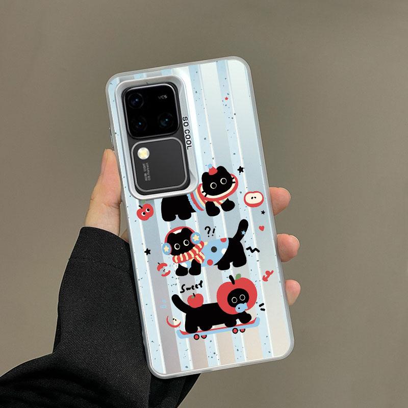 Для Samsung Galaxy S25 S22 Ultra Plus S21 FE S24 S23 Ultra Plus FE Лазерный Чехол для Телефона Мультяшное Животное Милый Яблоко Кот Задние Крышки