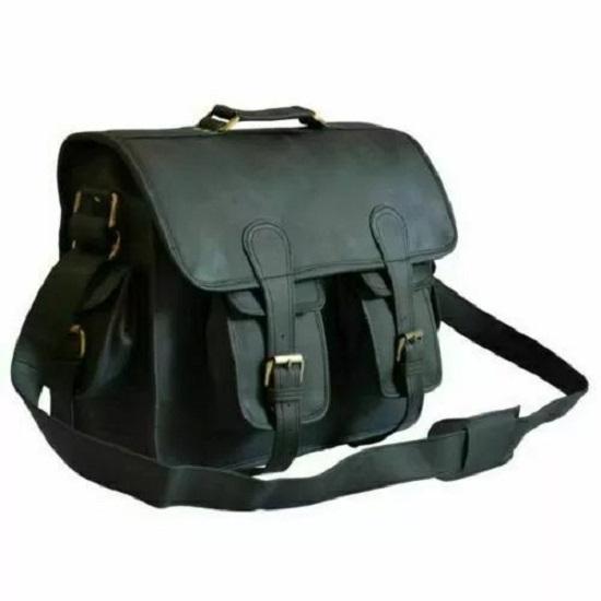 Мужская сумка через плечо из натуральной козьей кожи, винтажная черная