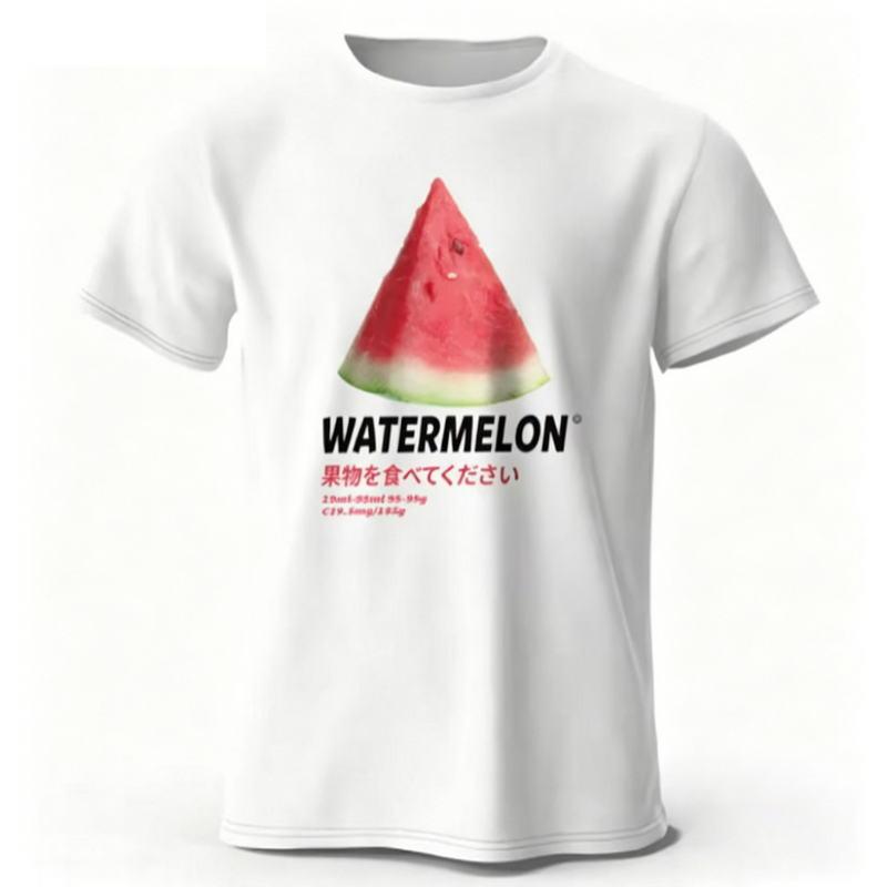 Playful Watermelon Graphic Tee Trendy Summer Casual Tshirt for Unisex Unisex Lightweight Breathable Cotton