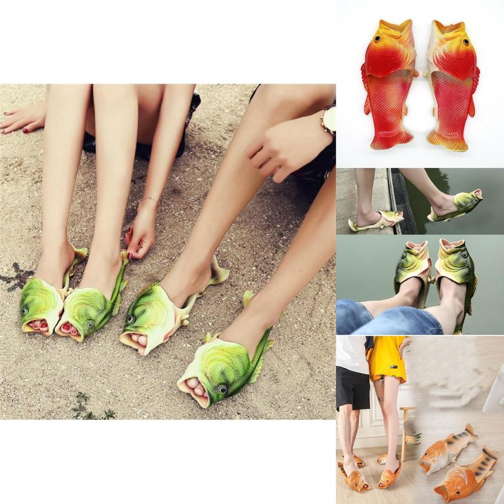Веселые и необычные тапочки-сандалии с рыбками для взрослых и детей