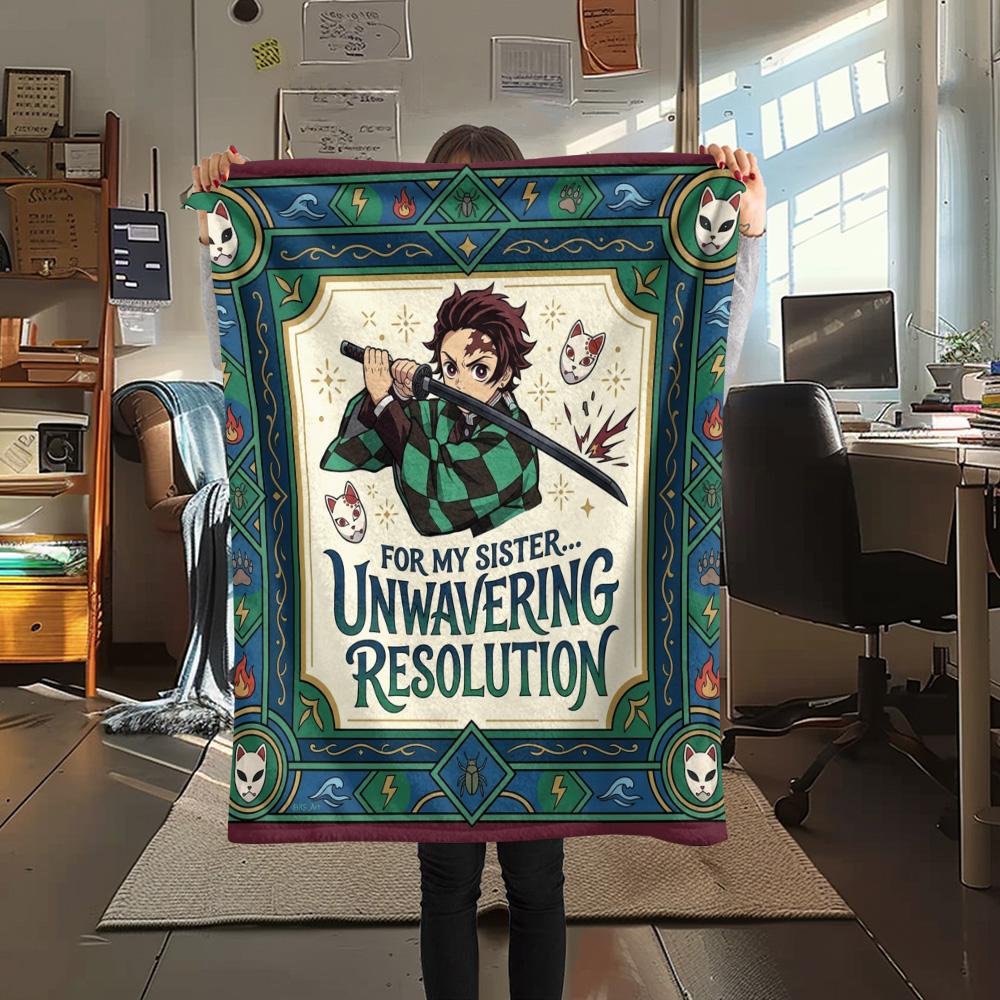 1PC Demon Slayer Kimetsu No Yaiba Patterned Flannel Blanket Suitable For All Seasons For Home Decor Warmth And Comfort Gifts Holiday Present