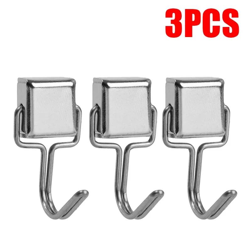 40/1PCS Strong Magnetic Hook 180° Rotating Hooks Silver Neodymium Wall-mounted Hanger Bathroom Kitchen Refrigerator Hanging Tool