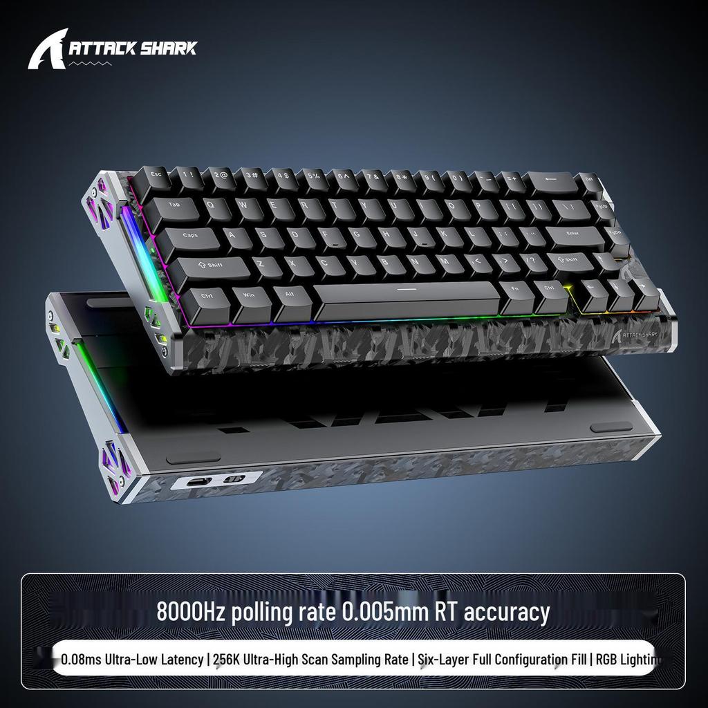 Игровая клавиатура ATTACK SHARK R68HE из углеродного волокна с 8K механическими RGB магнитными переключателями