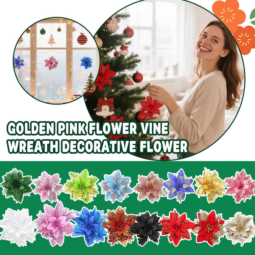 Glitter Poinsettia 5.5 Inch Artificial Flower Christmas Clip Stem Christmas Tree Ornaments For Wedding Party Wreath Decoration