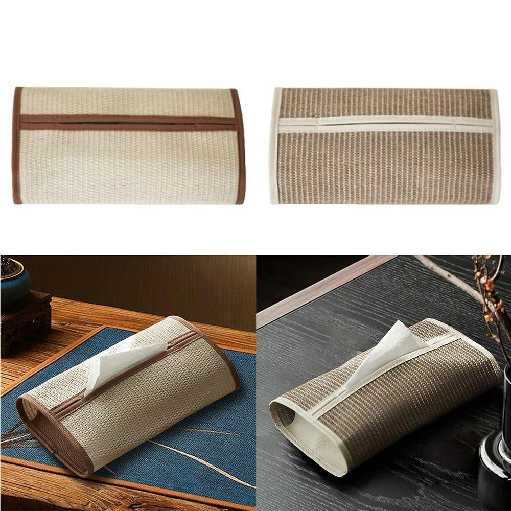 Rectangle Shape Woven Tissue Box Straw Woven Napkin Storage Container Desk Organizer