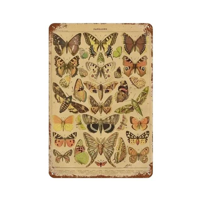 Vintage Butterfly Insect Plant Collection Chart Metal Tin Sign Retro Aesthetic Art Decor for Living Room Wall Home Decor Poster