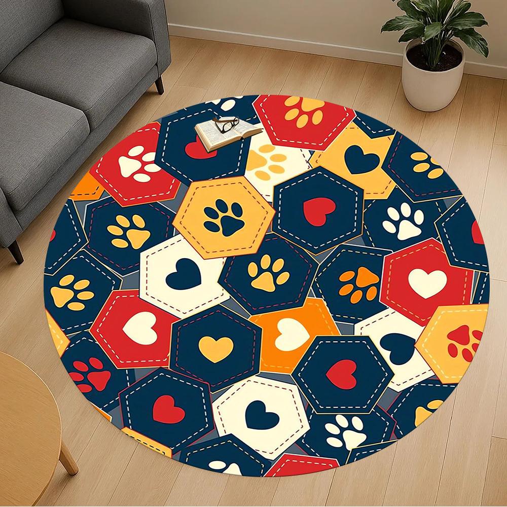 1pc paw print heart Round Chair mat Area Rug - Non-Slip, Floor Mat for Office, Bedroom, and Indoor Decor -1002217