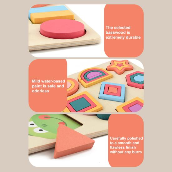 Деревянная доска-пазл «Геометрия», настольная игра, дошкольное обучение цветам, пазл на сопоставление геометрических форм