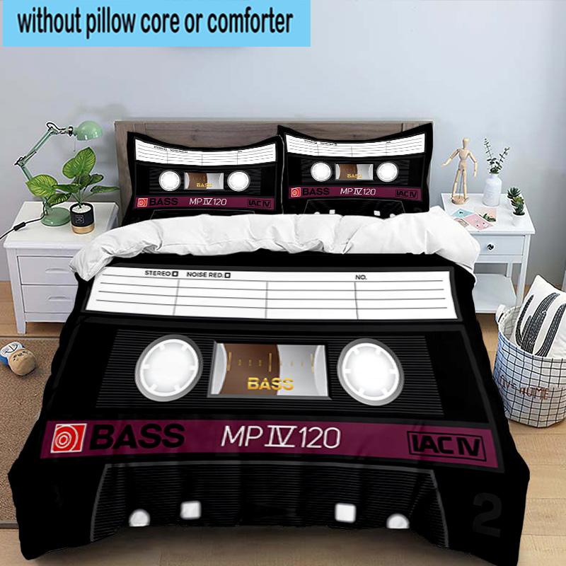 Cassette Tape Design 3pcs Bedding,Including 1pc Duvet Cover And 2pcs Pillowcases Perfect for Christmas,Ideal for Bedroom, Dormitory