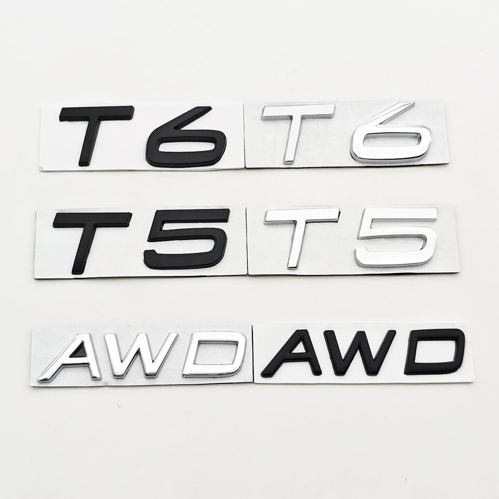 3d Metal Badge Car Rear Trunk Logo T5 T6 AWD Emblem for Volvo S40 S60 S90 XC40 XC60 XC90 V50 V70 T5 T6 AWD Sticker Accessories