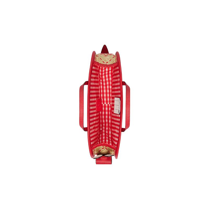 Gucci Star GG pattern herringbone raffia and leather handbag children's red/beige