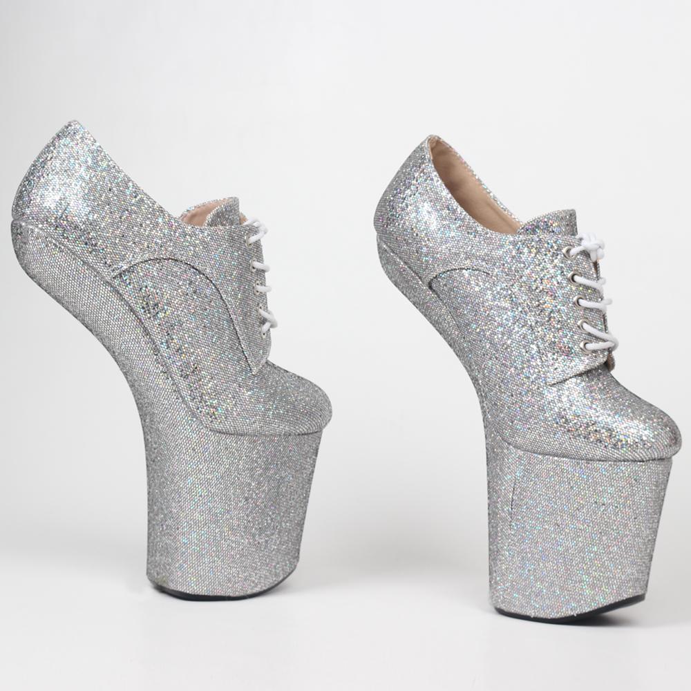 Новые блестящие туфли на высоком каблуке 8 дюймов без каблука с эффектом копыта на подошве со шнуровкой для танцев на пилоне пикантные туфли на платформе
