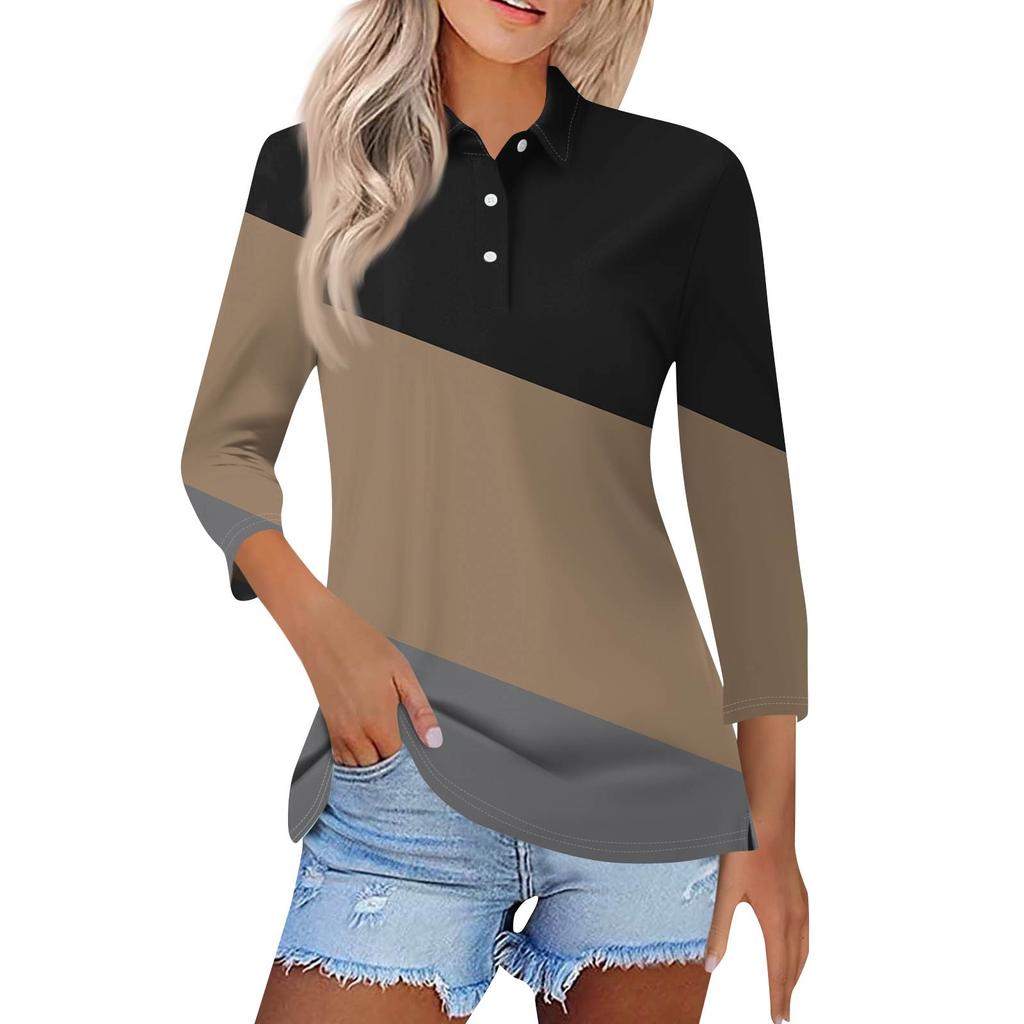 Женская модная повседневная рубашка с короткими рукавами 3/4 с лацканами и принтом, женские топы на пуговицах