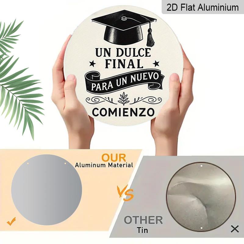 2D Flat, 1pc 7.87x7.87 Inch Round Spanish Aluminum Sign, Vintage "Graduation Season" Decorative Plaque, Graduation Keepsake Wall Art for Study