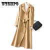 Двустороннее кашемировое пальто с поясом, женское модное элитное тонкое шерстяное пальто средней длины для женщин
