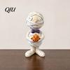 Halloween Statue Mummy Holding Pumpkin Decoration, Spooky Resin Zombie Desktop Figurine for Indoor Shelf, Tiered Tray Decor Decoration