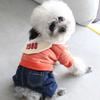 Зимние милые полосатые теплые брюки, джинсовые джинсы, толстовка для домашних животных, толстовка с капюшоном для собаки, комбинезон для щенка