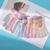 New Love Striped Girl Warm Gloves Winter Cold Proof and Thickened Children Knitted Bike Playing Snow Writing Five Fingers