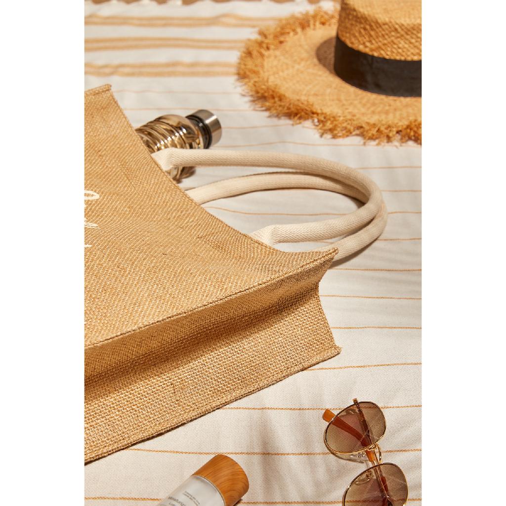 Пляжная сумка через плечо с ручкой для покупок из натурального джута Live Simple с принтом 42x35x12