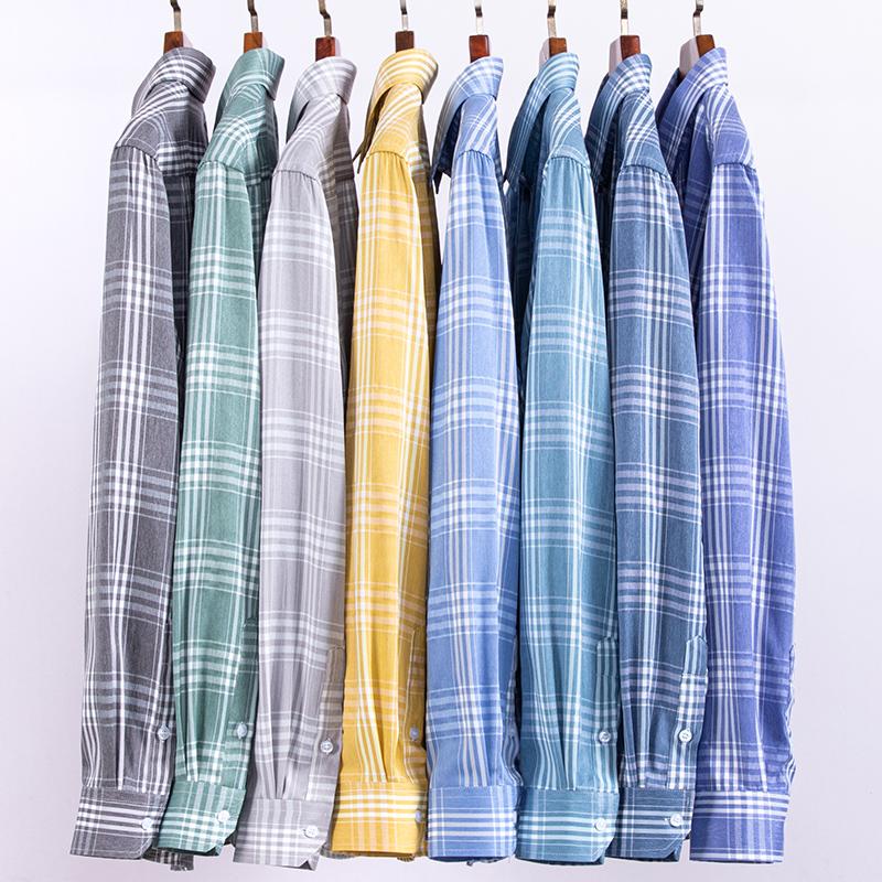 Рубашки из чистого хлопка в клетку для мужчин с длинным рукавом и логотипом, качественная официальная деловая мужская рубашка