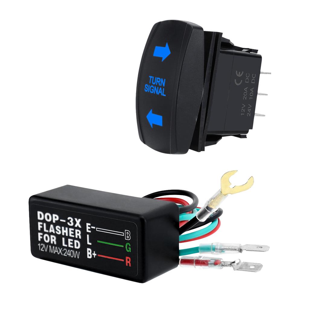 Turn Signal Rocker Switch with Flasher LED On/Off/On ATV UTV Kit Compatible with Universal Motor Internal Switch.