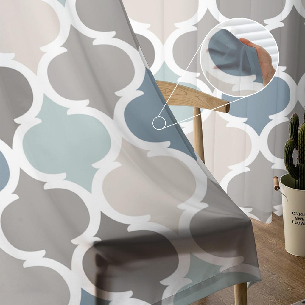 Индиго серый Марокко Геометрия Прозрачные шторы для украшения гостиной Оконные шторы для кухни Тюль Вуаль Органза Шторы