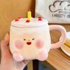 Birthday Gift Girl Cup Ceramic High Looking Mug with Lid Home Cute Coffee Drinking Water Cup Creativity