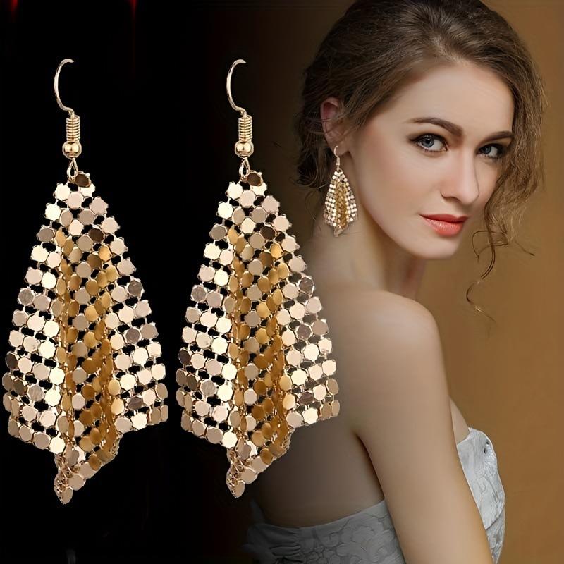 Fashion Earrings Metal Sequins Tassel Earrings Creative New Square Geometric Long Earrings