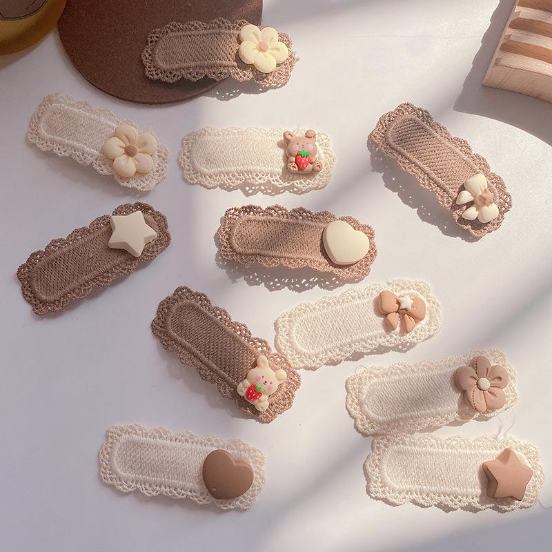 2 шт. Детские заколки для волос с кружевными бантами в виде медведя для девочек, повязки на голову для женщин, заколки для волос для малышей, милые мультяшные волосы, бежевый кофейный цвет, боковая заколка