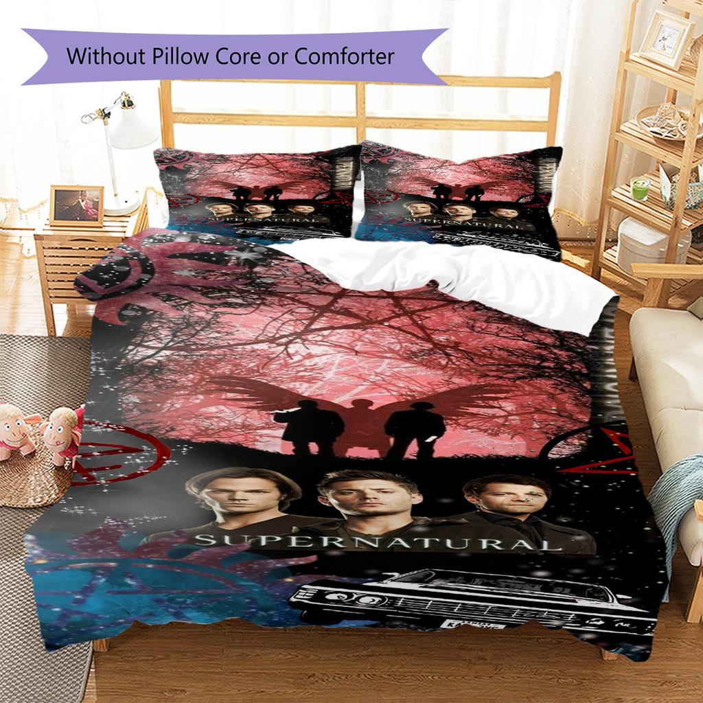 Supernatural Tv Series Poster Pattern Bedding Set Quilt Cover Pillowcase Home Decor Gift (1 * duvet cover + 2 * pillowcase, withou