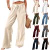 Широкие брюки для женщин, однотонные повседневные брюки с высокой талией, брюки для тренировок на шнурке с карманами