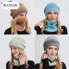 Hat Autumn and Winter Korean Version Gradual Change Color Wool Hat Thickened Warm Ear Protection Cold Knitted Hat Two-piece Set