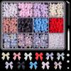 12Grids/Box Mixed Resin Bowknot Nail Charms 3D Colorful Bow Kawaii Rhinestone Nail Art Decorations DIY Manicure Parts Pen Tweeze