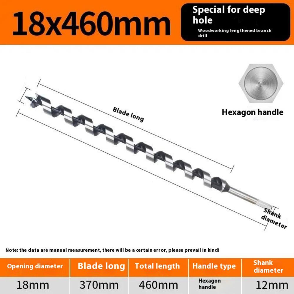 18 x 460mm Deep Hole Extended Auger Drill Bit Woodworking Hex Shank Bit for Electric Drill/Bench Drill