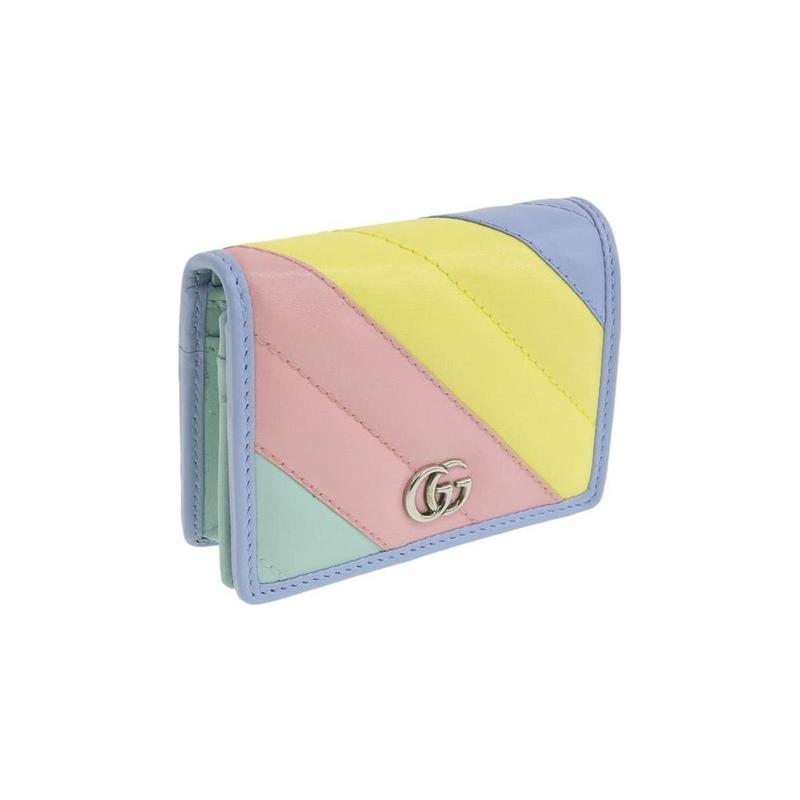 Gucci GG Marmont Series Silver Label Bi-fold Flip Color Block Quilted Leather Wallet Card Holder Women's Color Candy Color Unicorn Color