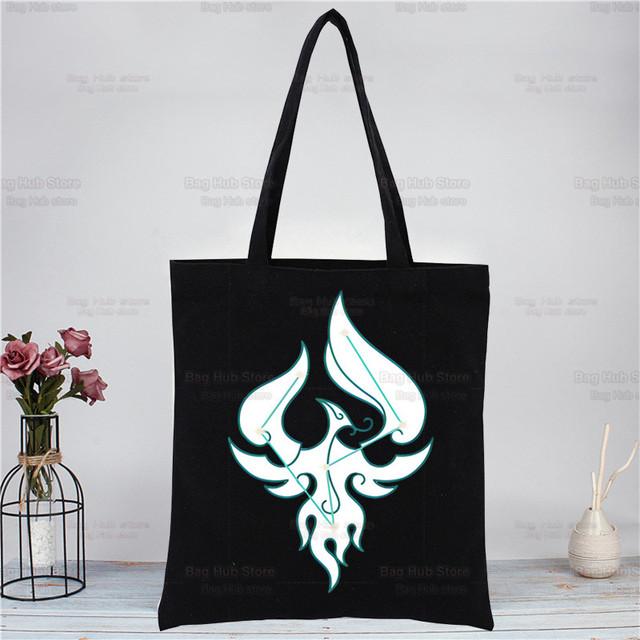 Genshin Impact Xiao аниме-игровые сумки, тканевая холщовая большая сумка, черная сумка для покупок, путешествий, женские эко-многоразовые сумки на плечо для покупок
