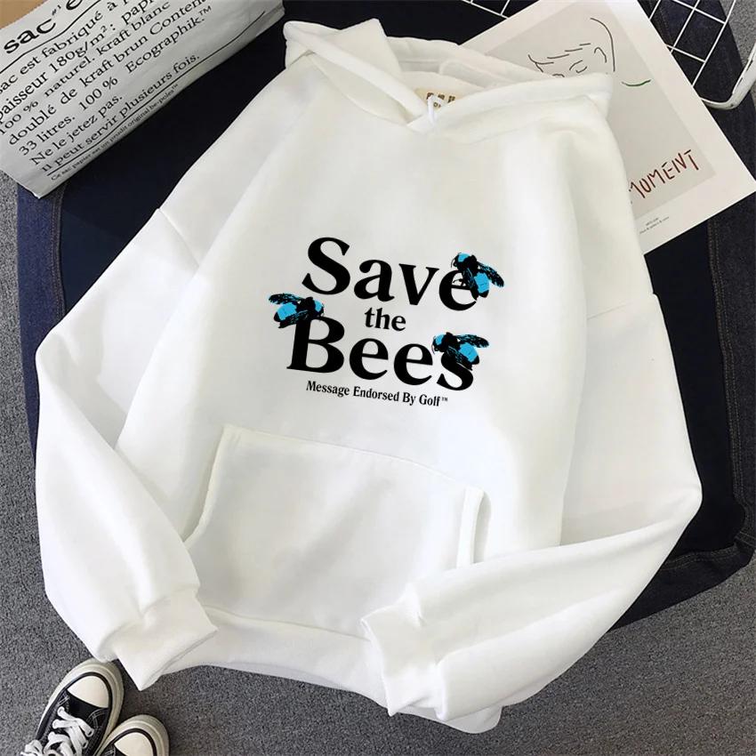 Hip Hop Cartoon Save The Bee Print Women's Hoodie Fashion Women's Hooded Pullover Women Y2k Women's Sweatshirt Clothing Y2K Top