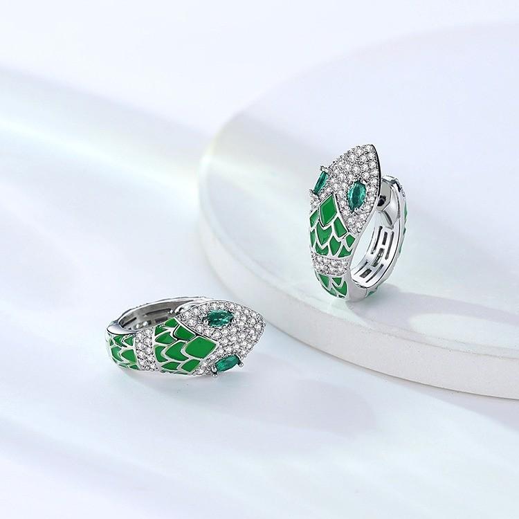 925 стерлингового серебра змея серьги женские модные элегантные сверкающие зеленые циркониевые змея серьги кольца на заказ модные ювелирные изделия