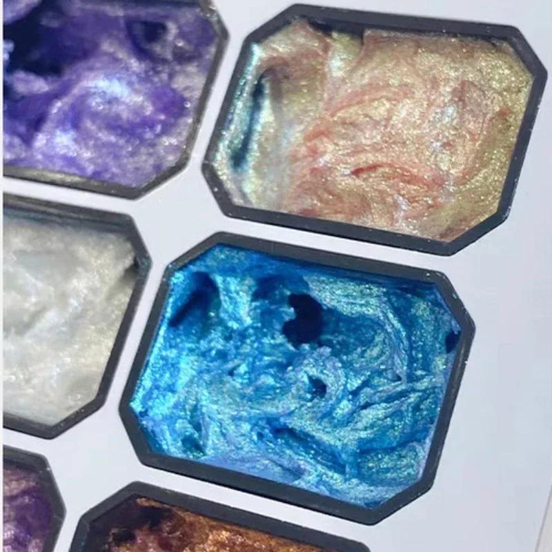 9-секционная палитра твердых пигментов для нейл-арта, декор, акварельный маникюр, металлическая краска, хром, блестящий порошок, цветы, ногти, волшебная сила