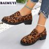 Леопардовая замшевая повседневная обувь женские туфли на платформе толстые каблуки зимние короткие плюшевые теплые трендовые туфли челси 2025 года платье для ходьбы Zapatos