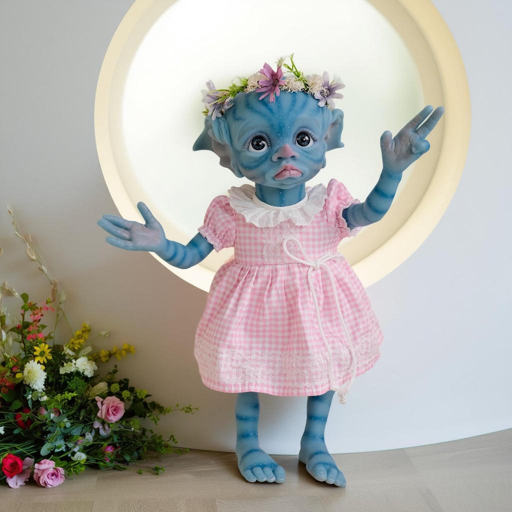 Кукла NPK Tinky Avatar 16" с розовой клетчатой юбкой, 3D-роспись, ручная работа