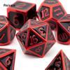 7 шт., черные, красные стандартные металлические кубики, набор цельнометаллических многогранных кубиков, подходящий для ролевой игры, настольной игры, карточной игры