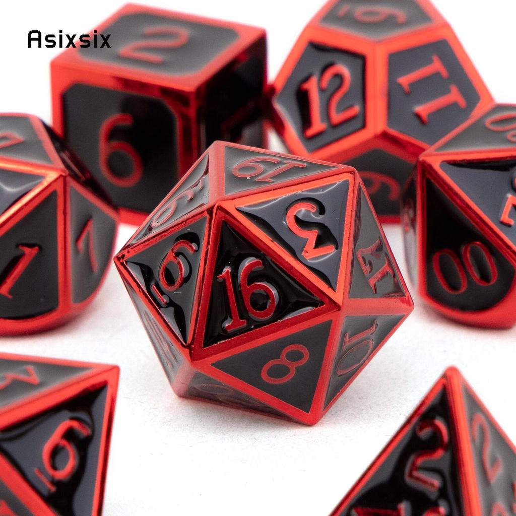7 шт., черные, красные стандартные металлические кубики, набор цельнометаллических многогранных кубиков, подходящий для ролевой игры, настольной игры, карточной игры