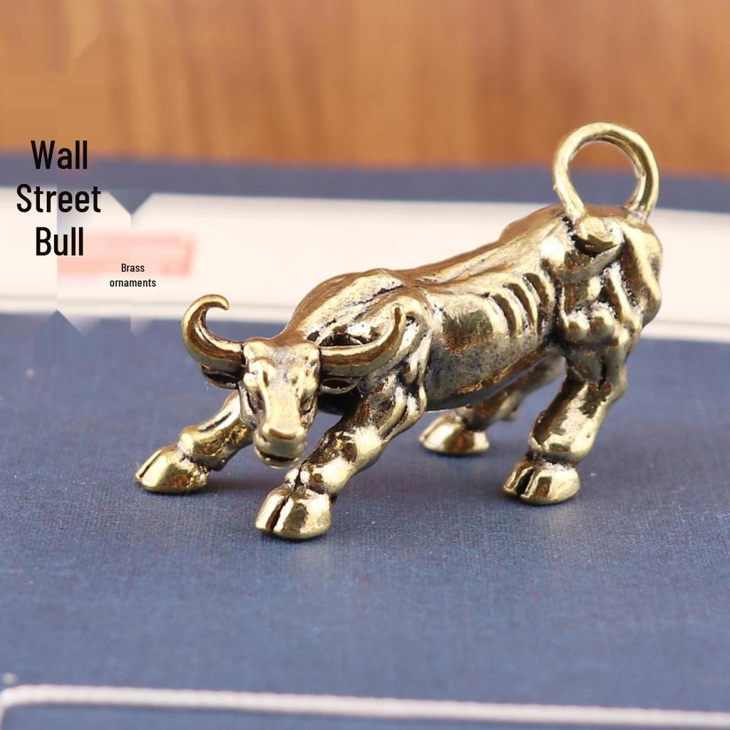 Декорация Бык с Уолл-стрит из чистой латуни - Маленькие чайные питомцы для дома и настольные поделки.